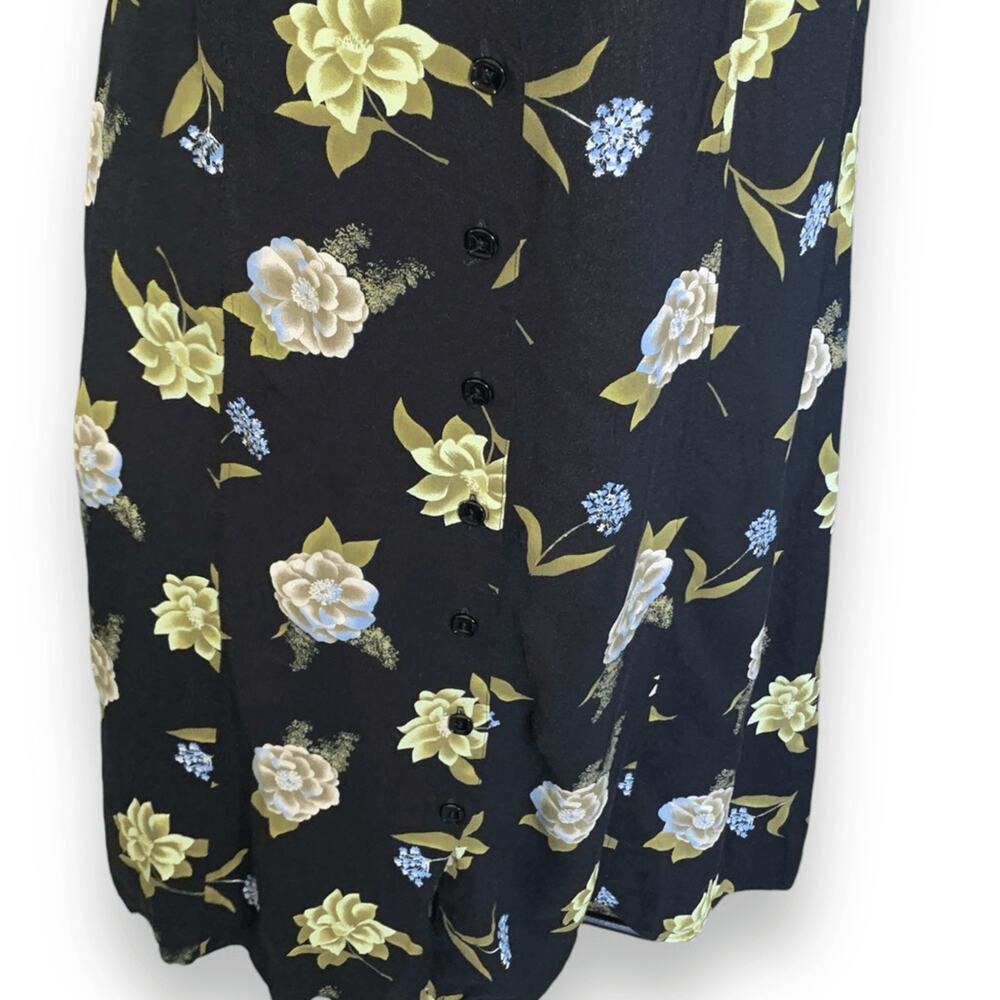 Vintage Black Floral Button Front Romantic Grunge Flowing Midi Skirt Cottage - Picture 5 of 9